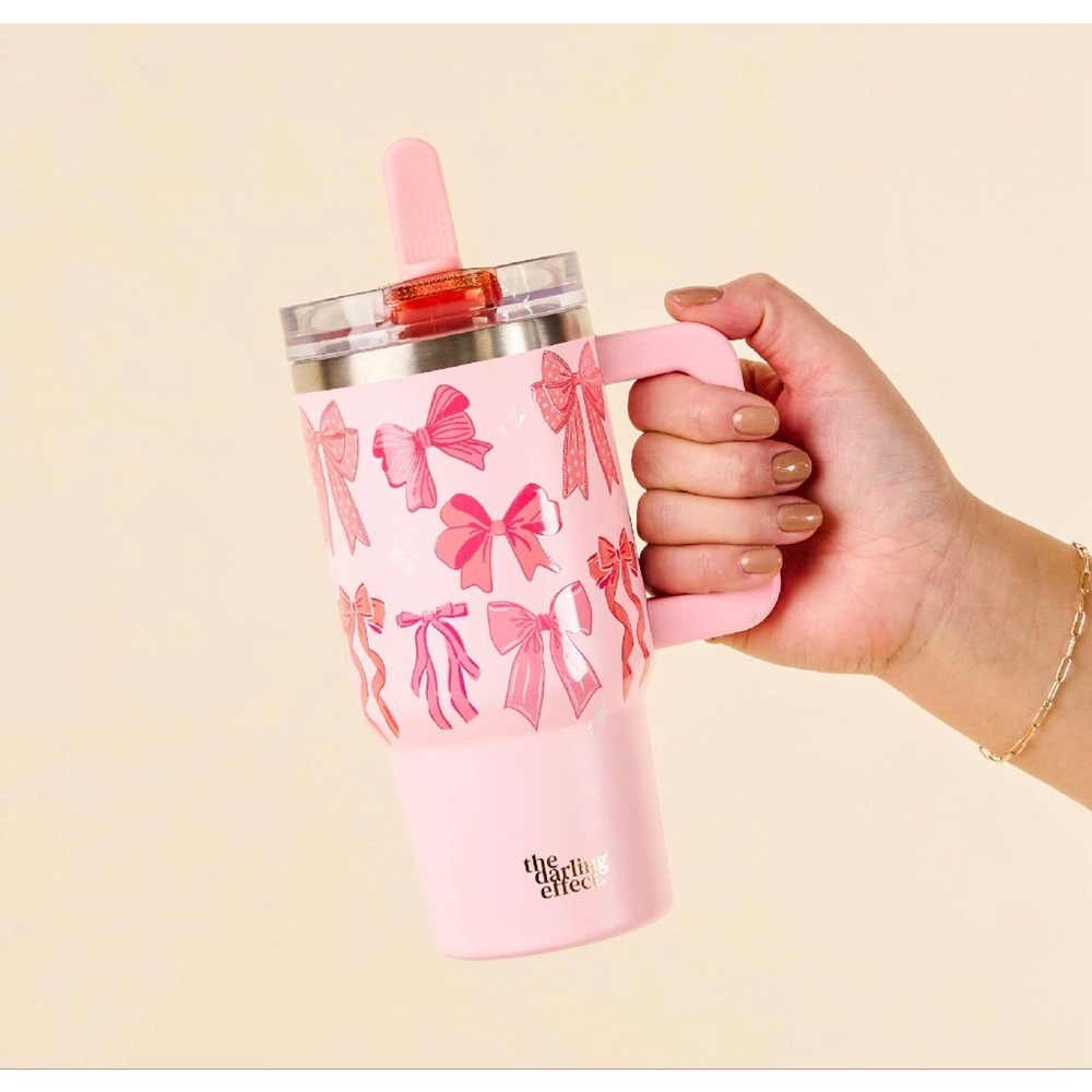 Blushing Pink Bows 20 oz Lifestyle Flip Straw Tumbler-NWT